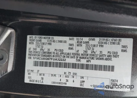 2015 Ford Escape Se z USA, uszkodzony, nr VIN 1FMCU0G97FUA32222